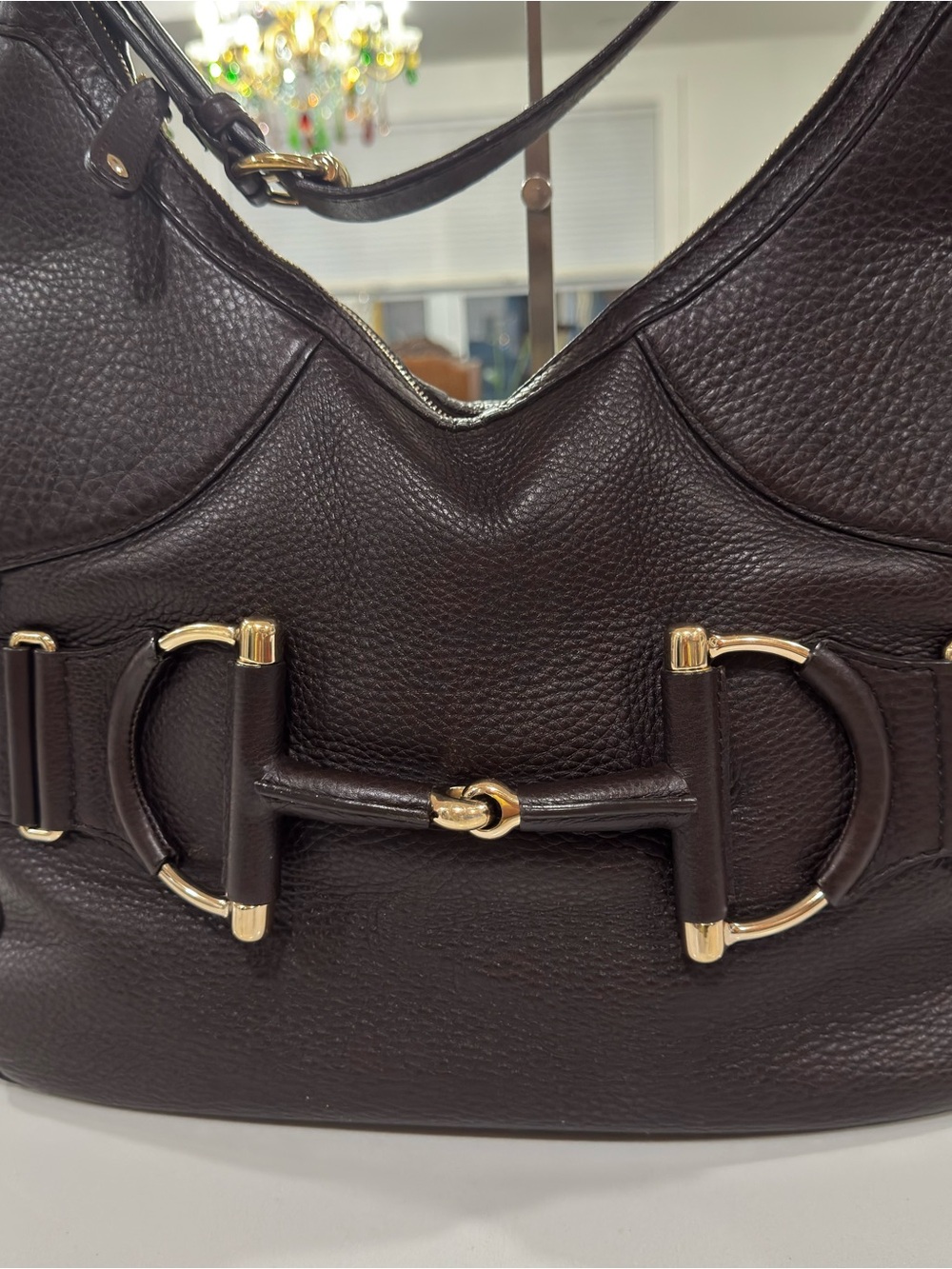 GUCCI Heritage Horsebit Hobo Brown Leather Shoulder Bag with Sherry Line - Picture 10 of 16